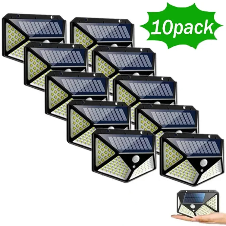 1~12PCS 100 LED Solar Wall Lamp 4 Sides Luminous With Motion Sensor Outdoor Garden Courtyard Waterproof Wall Light - Zecs shopping