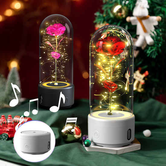 2-in-1 Rose LED Night Light & Bluetooth Speaker – Glass Dome Romantic Gift