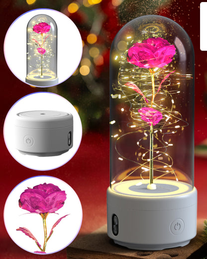2-in-1 Rose LED Night Light & Bluetooth Speaker – Glass Dome Romantic Gift