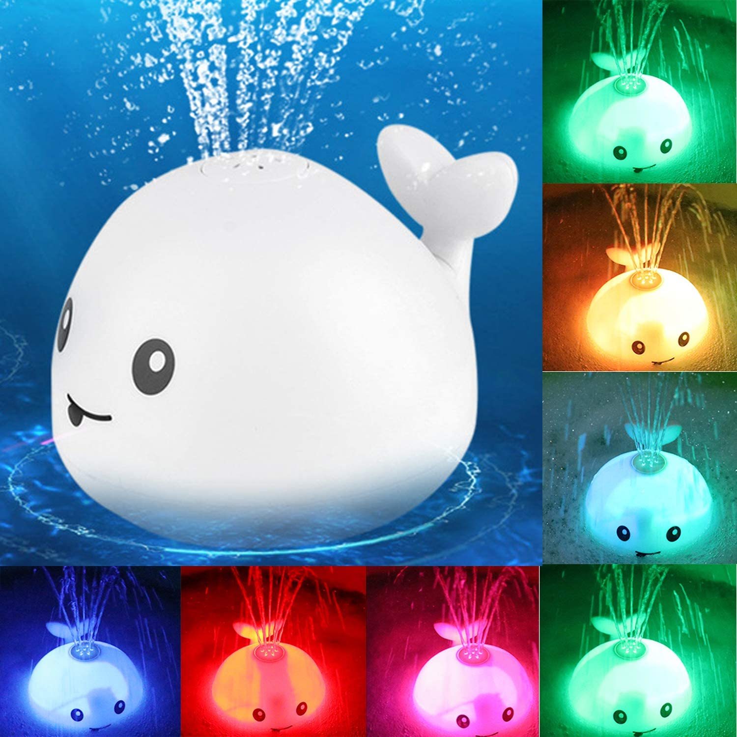 Baby Cute Cartoon Whale Floating Spraying Water Bath Toys With Light Music LED Light Baby Toys - Zecs shopping