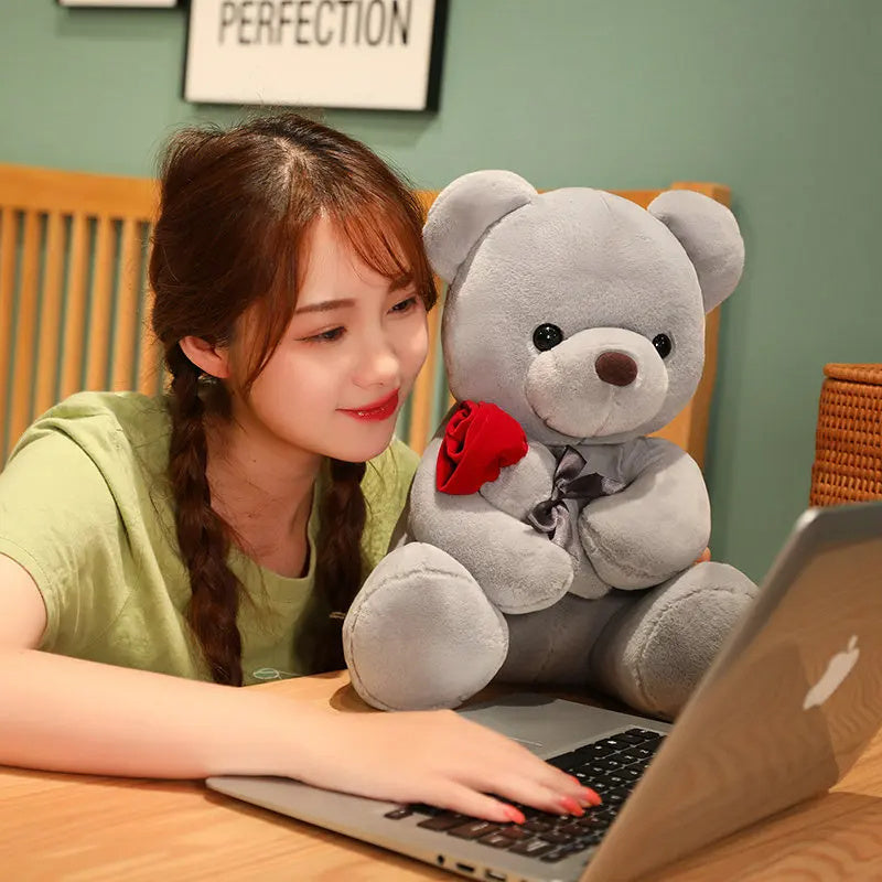 New Lovely Hug Roses Teddy Bear – Soft Plush Pillow Stuffed Animal Gift for Kids & Valentine’s Day 💝🐻 - Zecs shopping