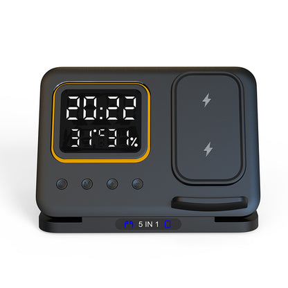 5-in-1 Wireless Charging Station with LED Alarm Clock – Fast Charging Dock Stand