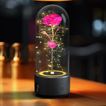 2-in-1 Rose LED Night Light & Bluetooth Speaker – Glass Dome Romantic Gift