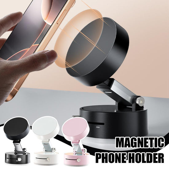 Foldable Magnetic Vacuum Car Phone Holder – Hands-Free Suction Mount Stand