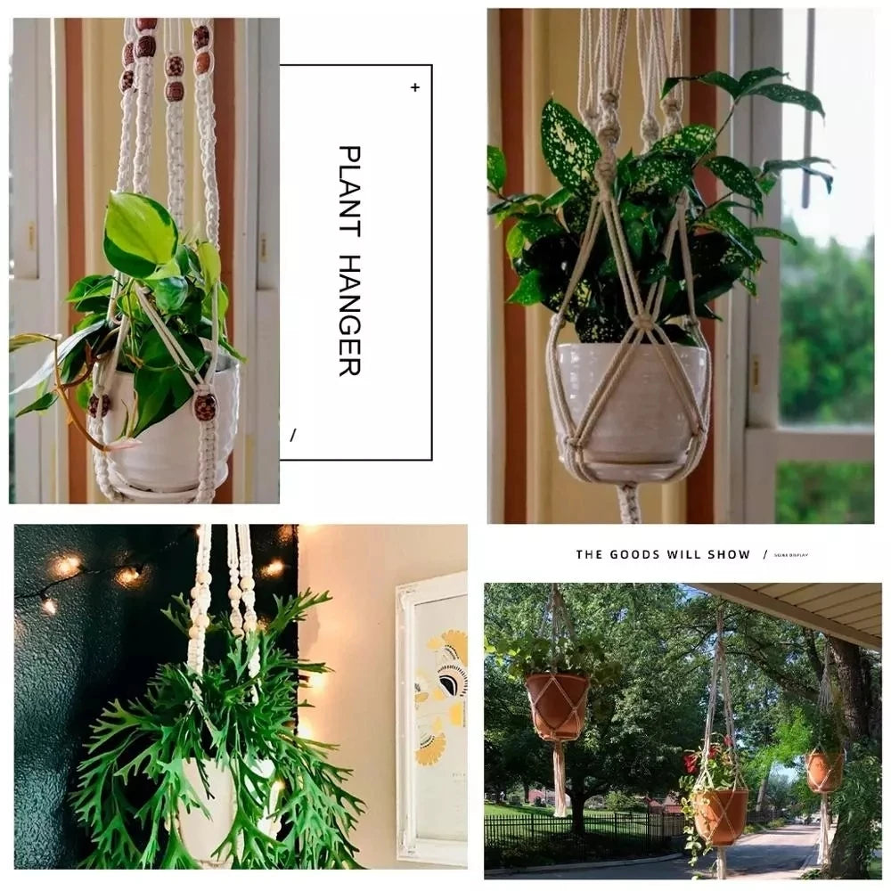 Hanging Plant Handmade Macrame Plant Hanger Flower Pot Planter Hanger Wall Decor Courtyard Garden Hanging Planter Hanging Basket - Zecs shopping