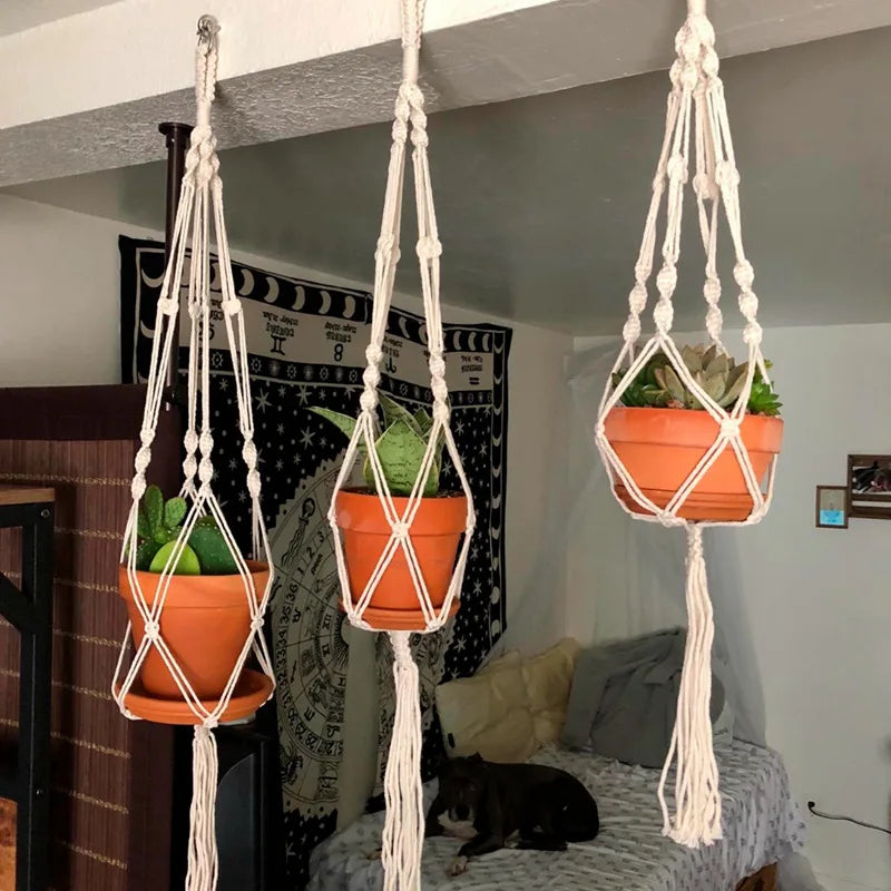 Hanging Plant Handmade Macrame Plant Hanger Flower Pot Planter Hanger Wall Decor Courtyard Garden Hanging Planter Hanging Basket - Zecs shopping