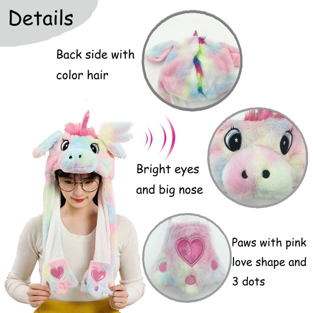 Unicorn Plush Ear Hat Jumping Bunny Ears Fun Dress-Up Toy for Kids & Adults