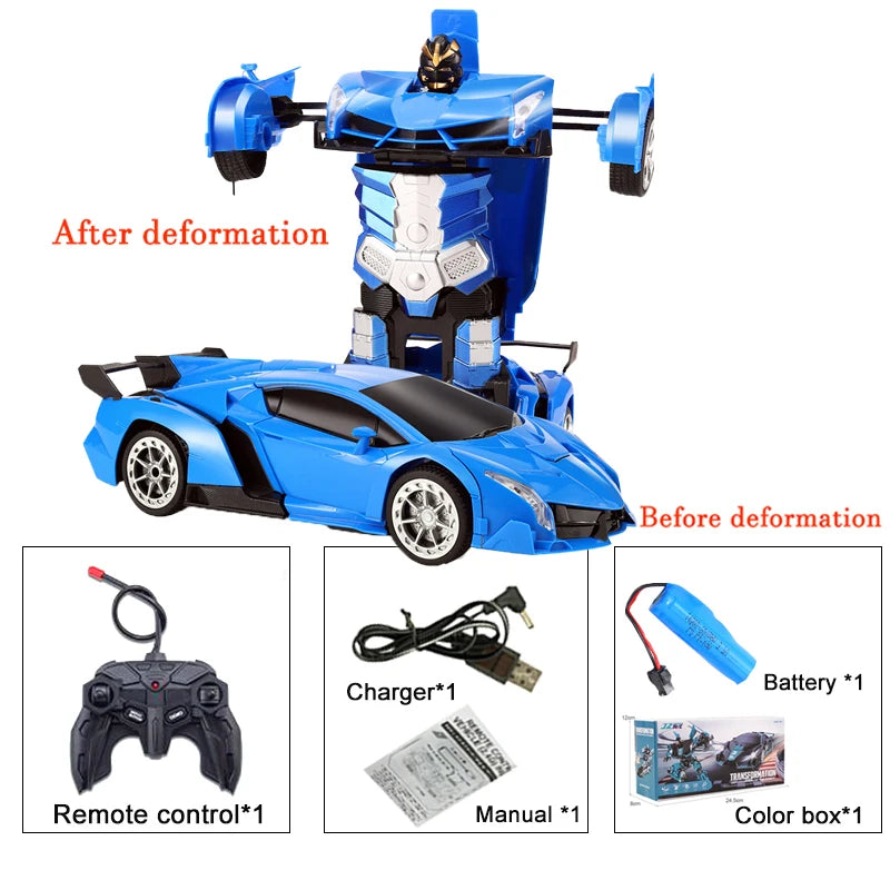 -in- RC Car Robot Electric Remote Control Transforming Sports Car for Kids