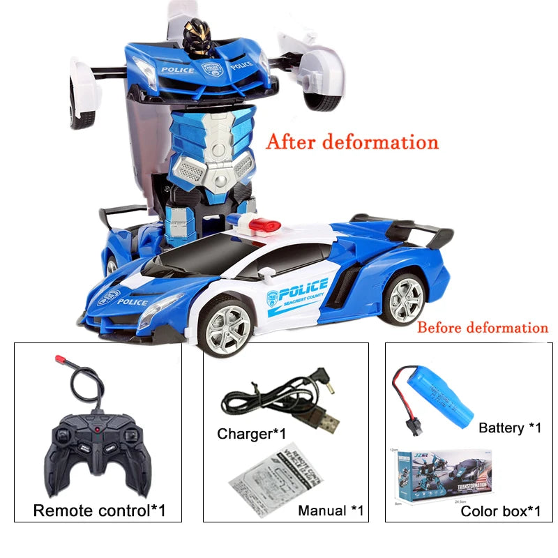 -in- RC Car Robot Electric Remote Control Transforming Sports Car for Kids