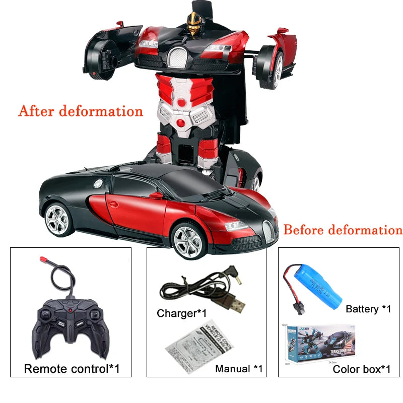 -in- RC Car Robot Electric Remote Control Transforming Sports Car for Kids