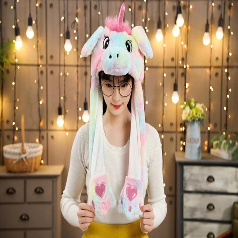 Unicorn Plush Ear Hat Jumping Bunny Ears Fun Dress-Up Toy for Kids & Adults