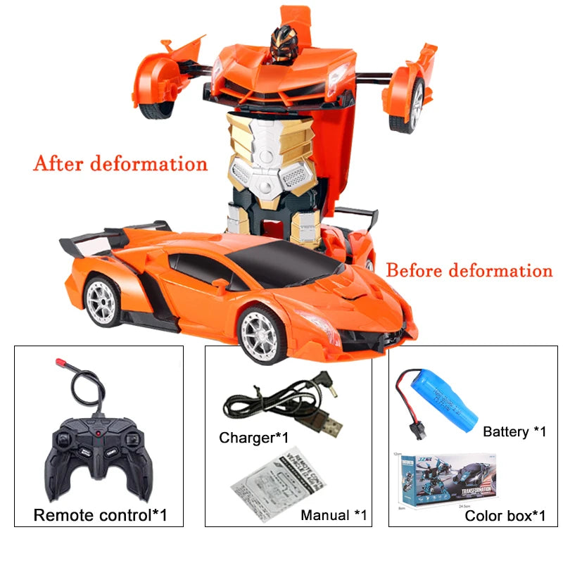 -in- RC Car Robot Electric Remote Control Transforming Sports Car for Kids