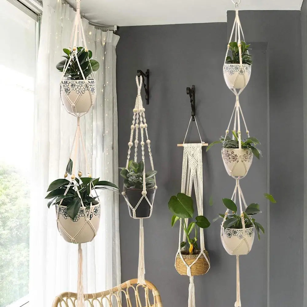 Hanging Plant Handmade Macrame Plant Hanger Flower Pot Planter Hanger Wall Decor Courtyard Garden Hanging Planter Hanging Basket - Zecs shopping