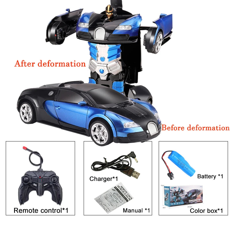 -in- RC Car Robot Electric Remote Control Transforming Sports Car for Kids