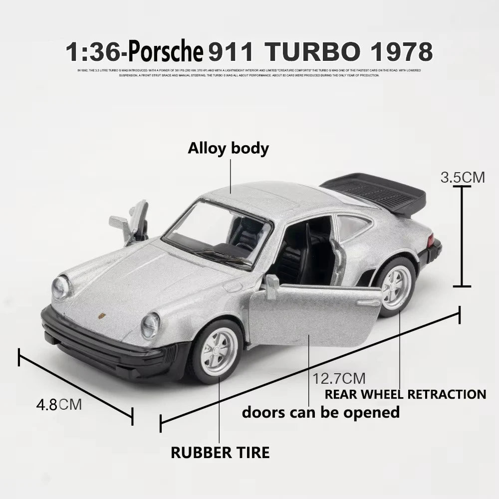 Makeda Scale Porsche Turbo Toy Car Model Alloy Diecast Retro Racing With Pull Back Scale Model For Boy Gift Collection