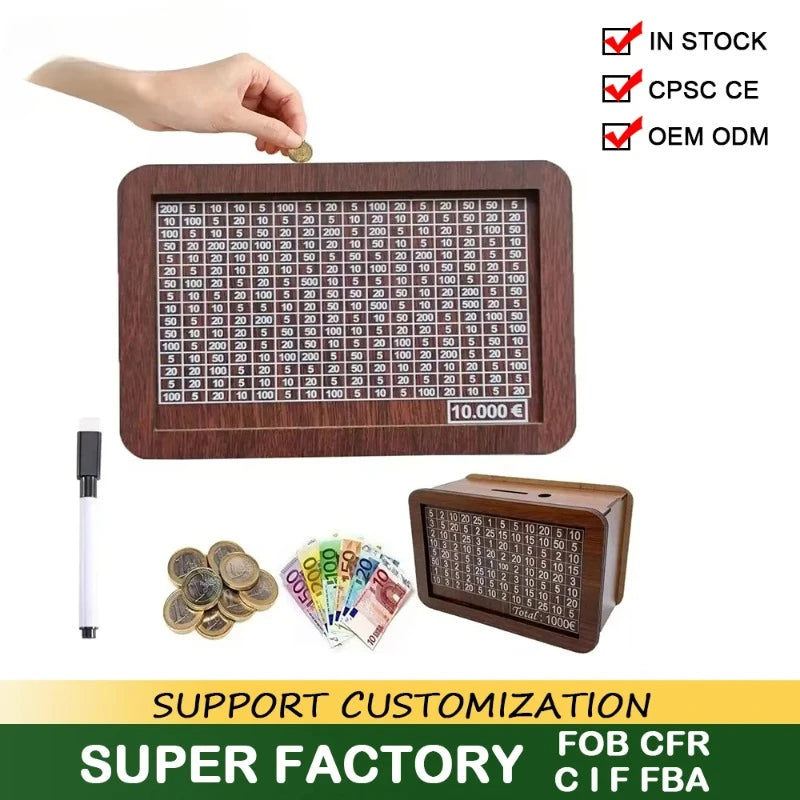 1 Pcs Wooden DIY Piggy Bank Reusable Handmade Money Box, Piggy Bank with Saving Goal and Numbers To Help The Habit of Saving - Zecs shopping