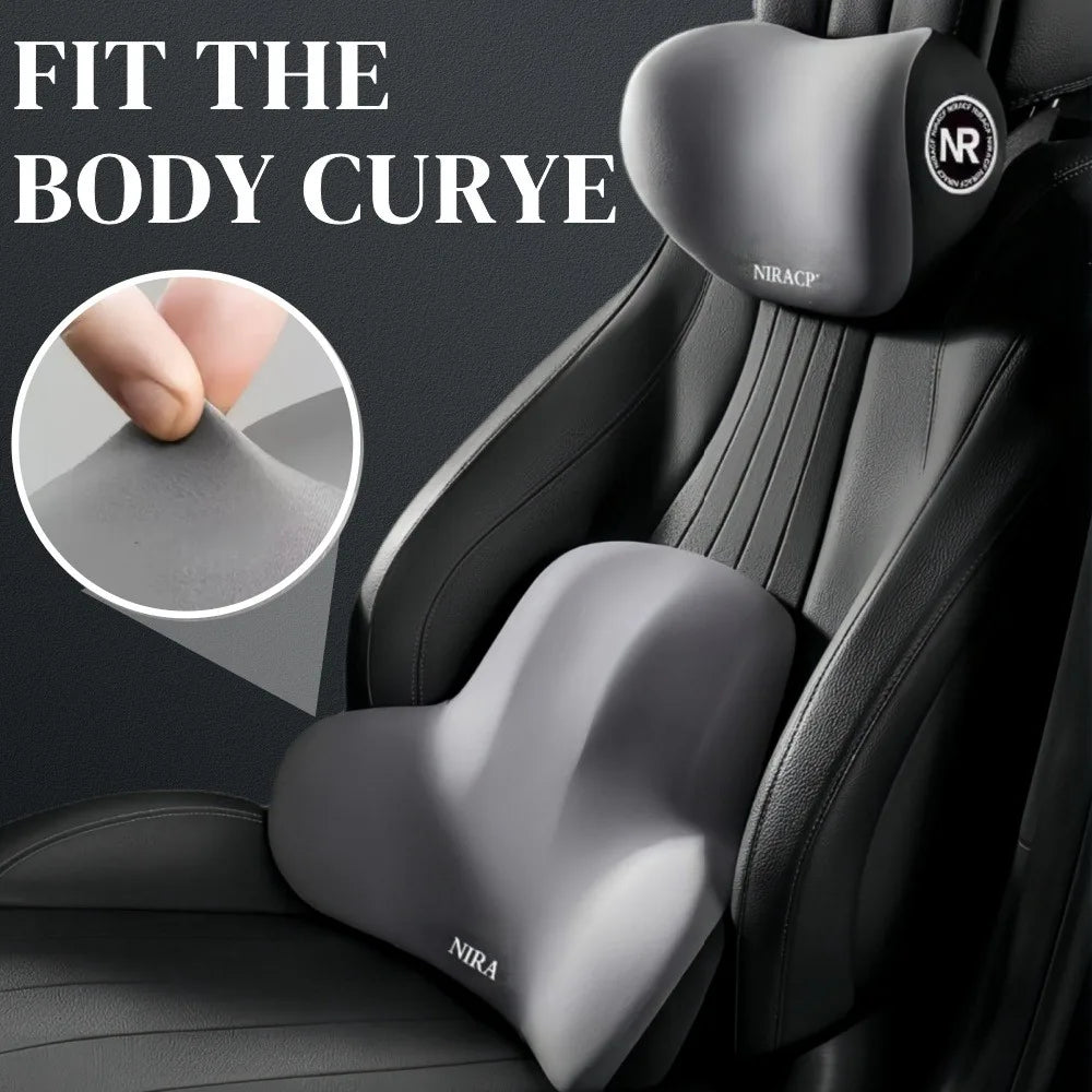 Memory Foam Car Neck & Lumbar Pillow Breathable Headrest & Back Support