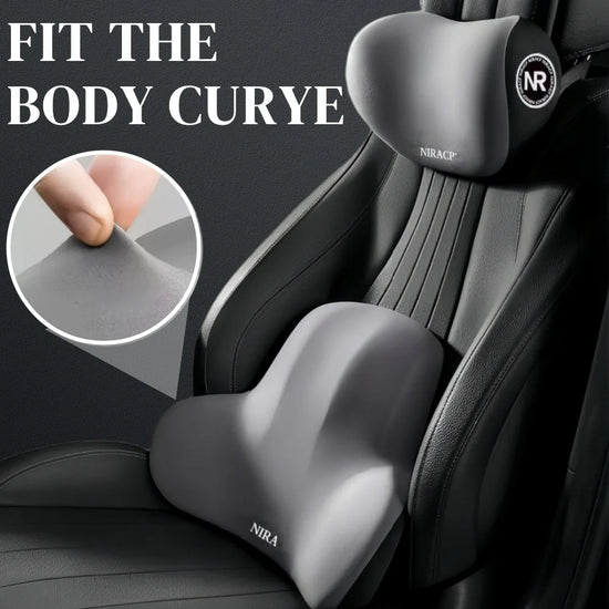 Memory Foam Car Neck & Lumbar Support Pillow – Breathable Headrest & Back Cushion