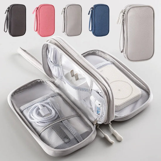 Portable Digital Accessories Organizer Bag – Double Layer Travel Storage Case for USB Cables, Earphones & Power Bank