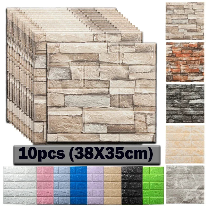 pcs Self Adhesive Decor D Foam Wall Stickers Pane Room Waterproof peel and stick Brick Wallpaper for Interior Decoration