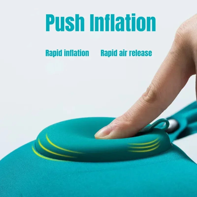 U-Shaped Inflatable Travel Pillow Portable Air Neck Support Cushion Comfortable Sleeping Press to inflate pillow - Zecs shopping