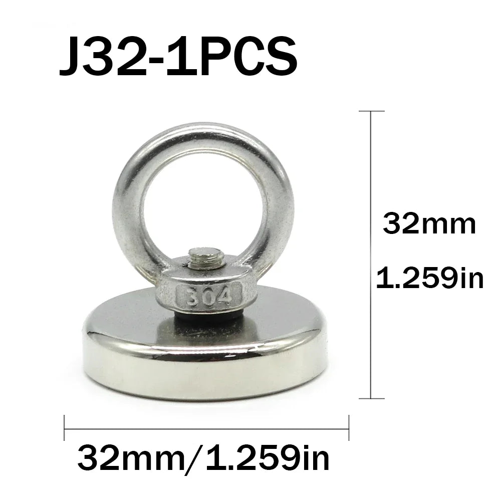 mm Neodymium Fishing Magnet Heavy Duty Rare Earth Magnet with Countersunk Hole Eyebolt Salvage Magnetic