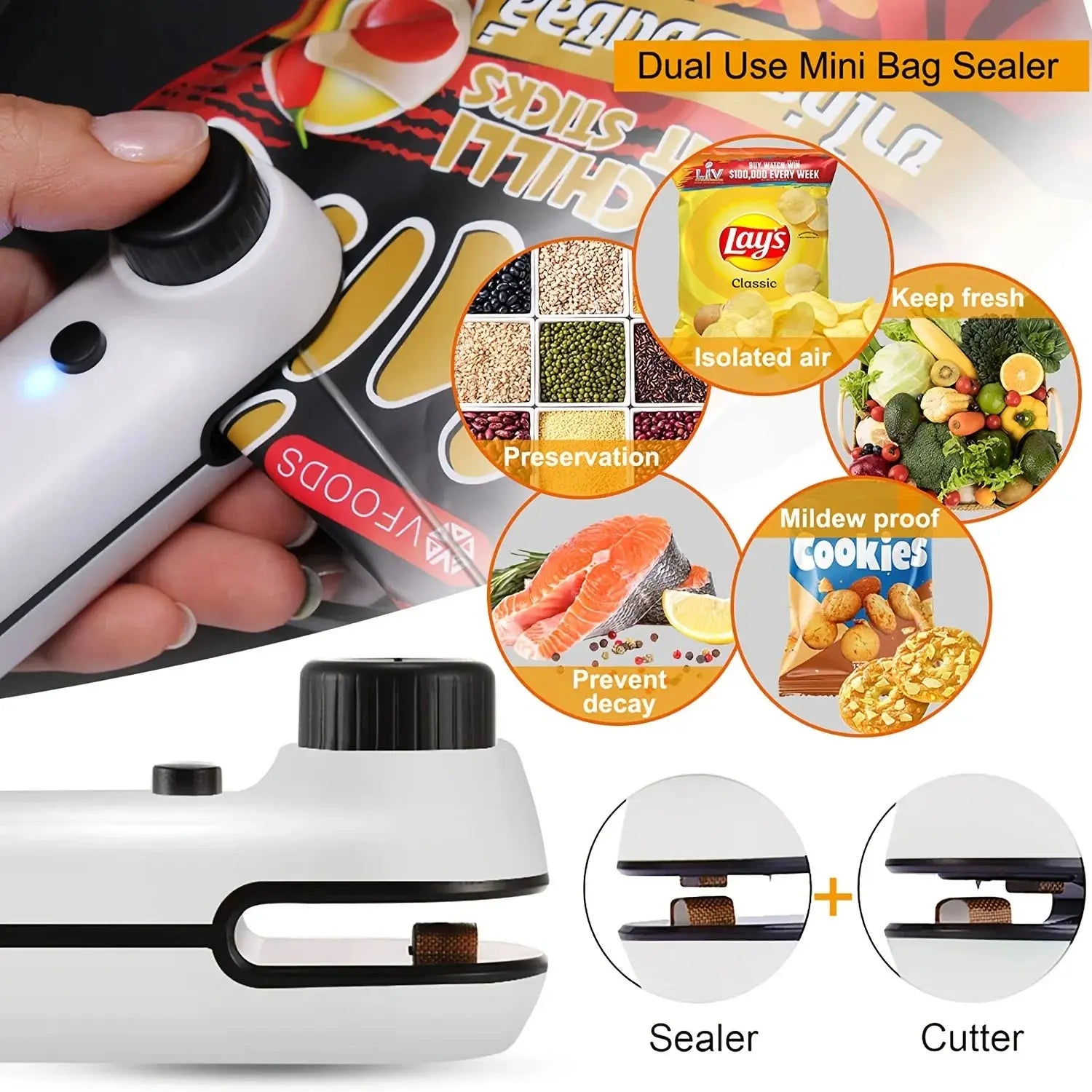 Rechargable In Bag Mini Heat Sealer Storage Bag Plastic Package Snack Sealer Clip Bag Handheld Heat Sealer Plastic Bag USB