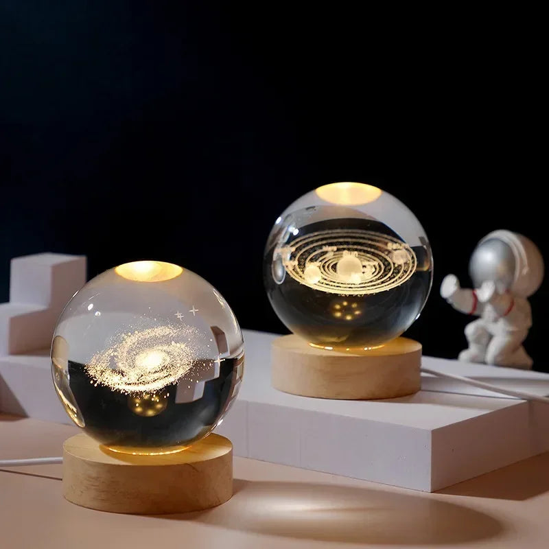 Aesthetic Moon Crystal Sphere Creative Clear Glass Galaxy Globe Night Light Crystal Ball Lamp Desktop Decoration Home Ornament - Zecs shopping