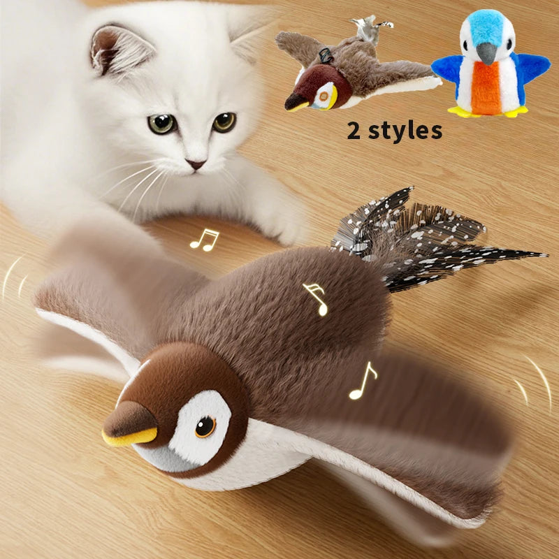 2 Styles Interactive Cat Toy Flapping Bird With Catnip Rechargeable Bird Cat Toys Touch Activated Fluffy Plush Toys For Cats - Zecs shopping