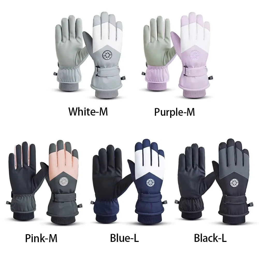 Winter Unisex Snowboard Ski Gloves PU Leather Non-slip Touch Screen Waterproof Motorcycle Cycling Fleece Warm Snow Gloves