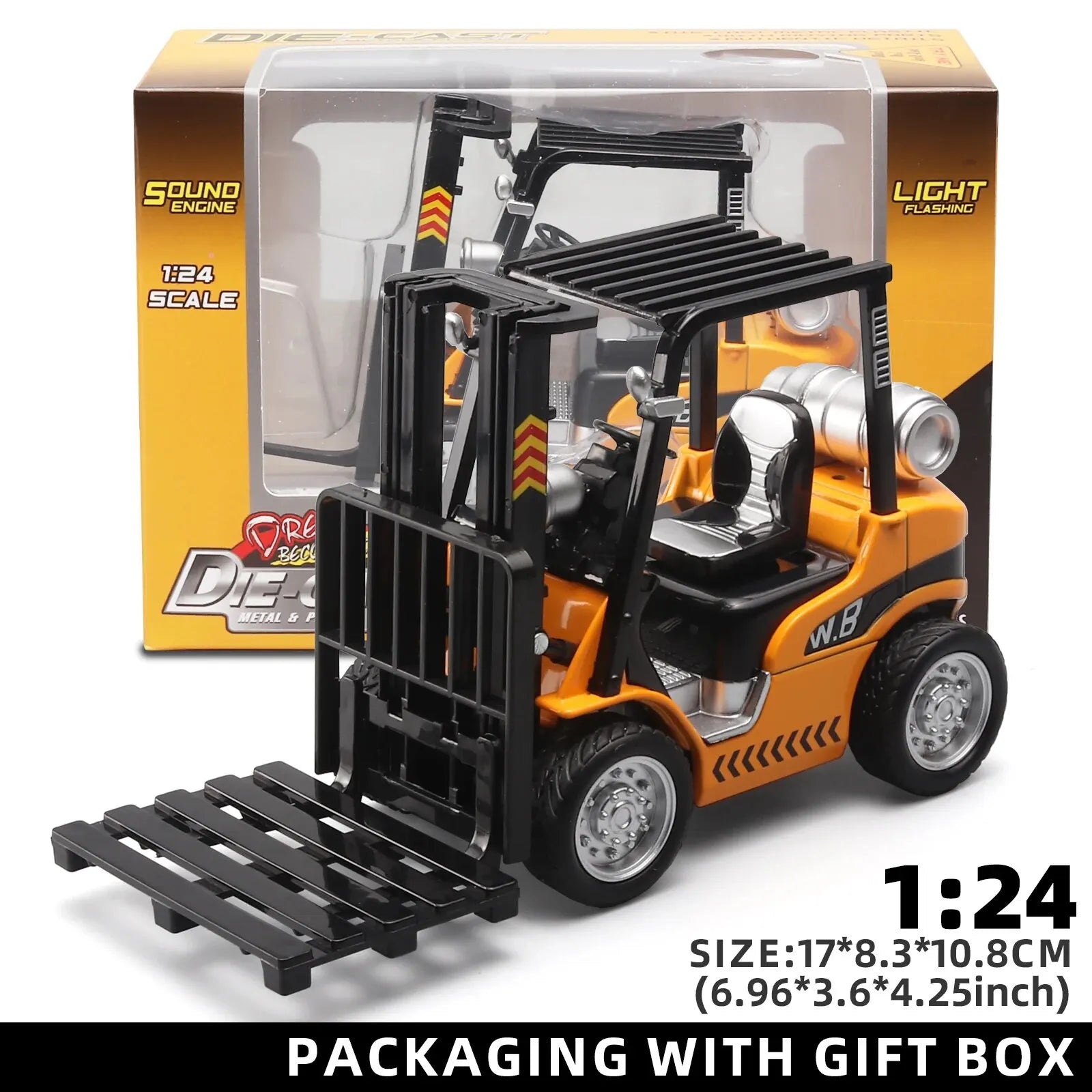 Alloy Construction Forklift & Crane Lights Sound & Retro Motion Toy for Kids