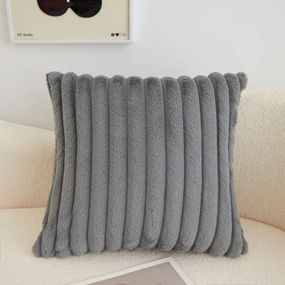 Faux Rabbit Fur Square Cushion Cover Pillowcase 45x45cm Striped Soft  Pillow Cover for Couch Sofa Bedroom Living Room Home Decor - Zecs shopping