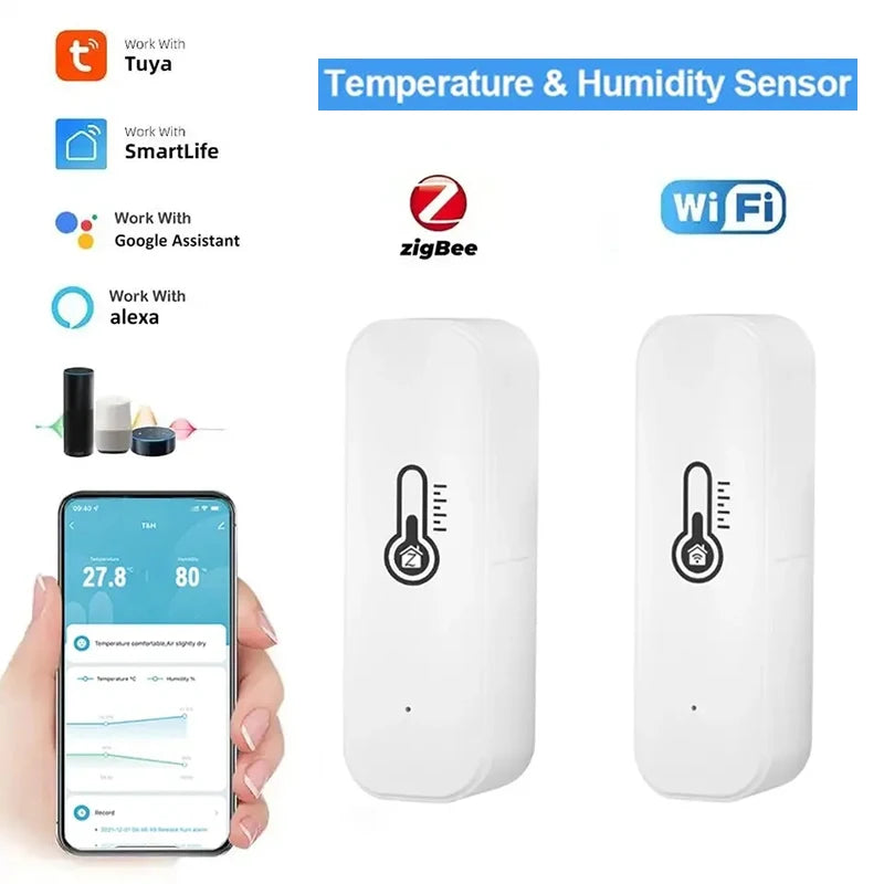 Tuya Zigbee WiFi Temperature Humidity Sensor Smart Home Connected Thermometer Compatible With Smart Life Alexa Google Assistant
