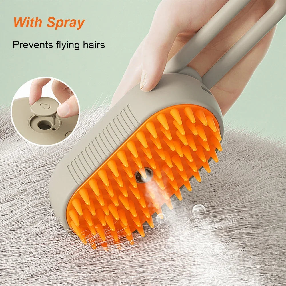 3 in 1 Pet Electric Steam Brush Cat and Dog Cleaning Spray Massage Grooming Comb Retractable Handle Pet Hair Removal BeautyBrush - Zecs shopping