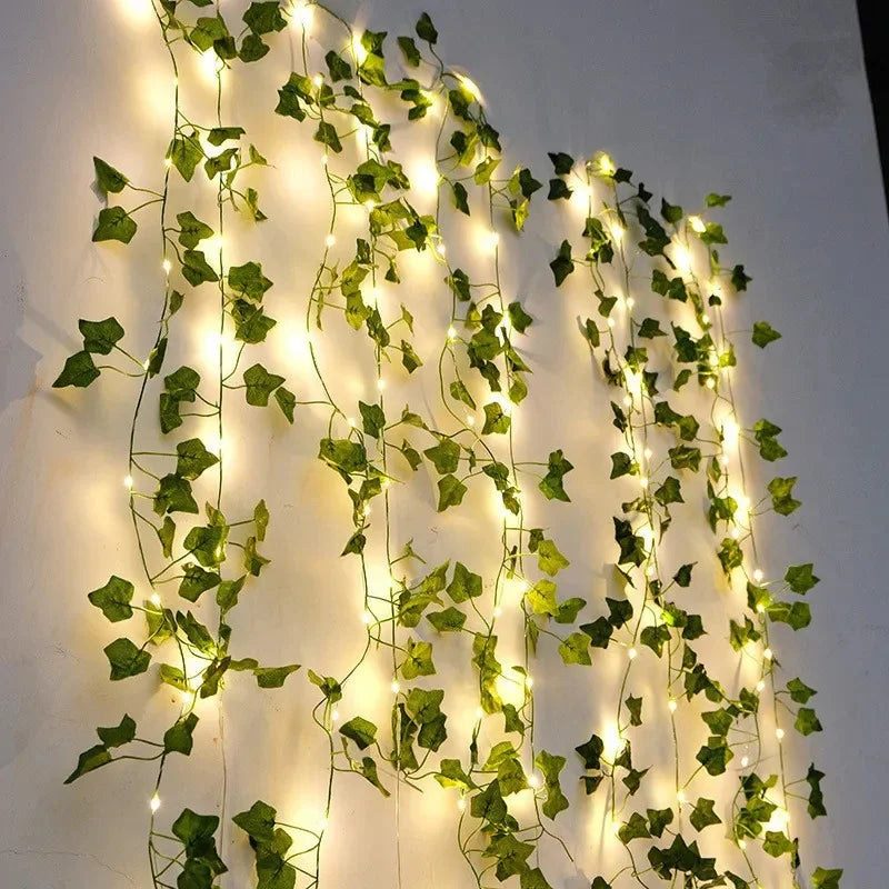 12/10/2m Fake Green Leaf Ivy Vine with LED Lights Home Bedroom Decor Wedding Glowing Artifical Plant Garland Home Decor - Zecs shopping