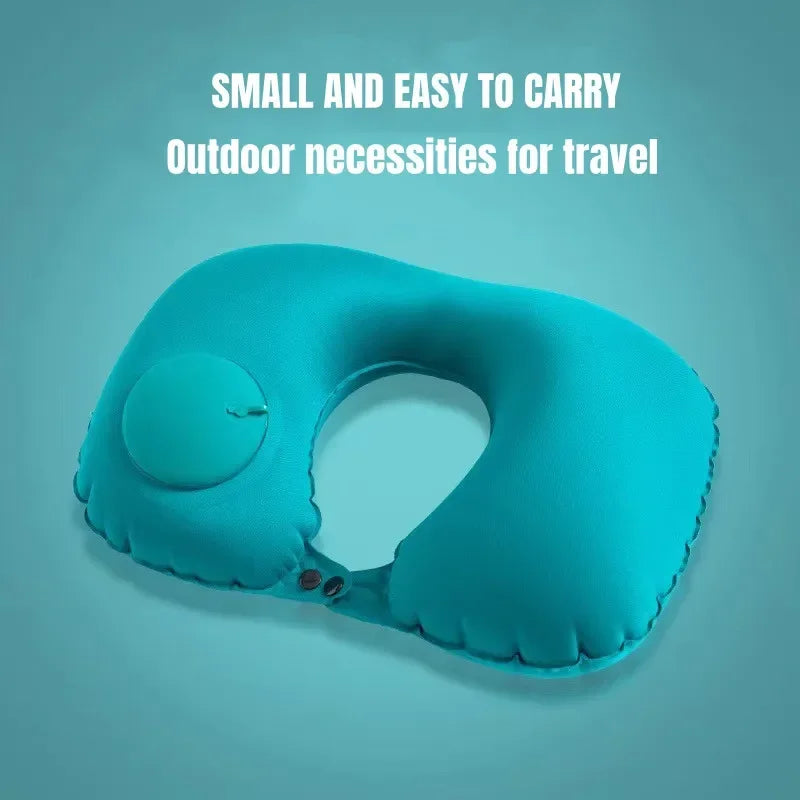 U-Shaped Inflatable Travel Pillow Portable Air Neck Support Cushion Comfortable Sleeping Press to inflate pillow - Zecs shopping