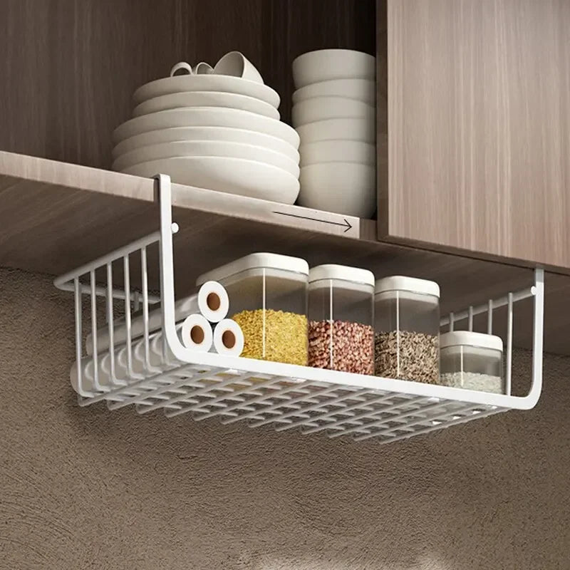 pc WhiteBlack Hanging Net Basket Iron Material Large Capacity Hanging Under Cabinet Wall Wardrobe Storage Basket Kitchen Tools