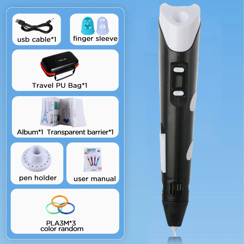 D Pen Drawing Printing Pen With LCD Screen Compatible PLA Filament Toys Safe Paiting for Children DIY Christmas Birthday Gift