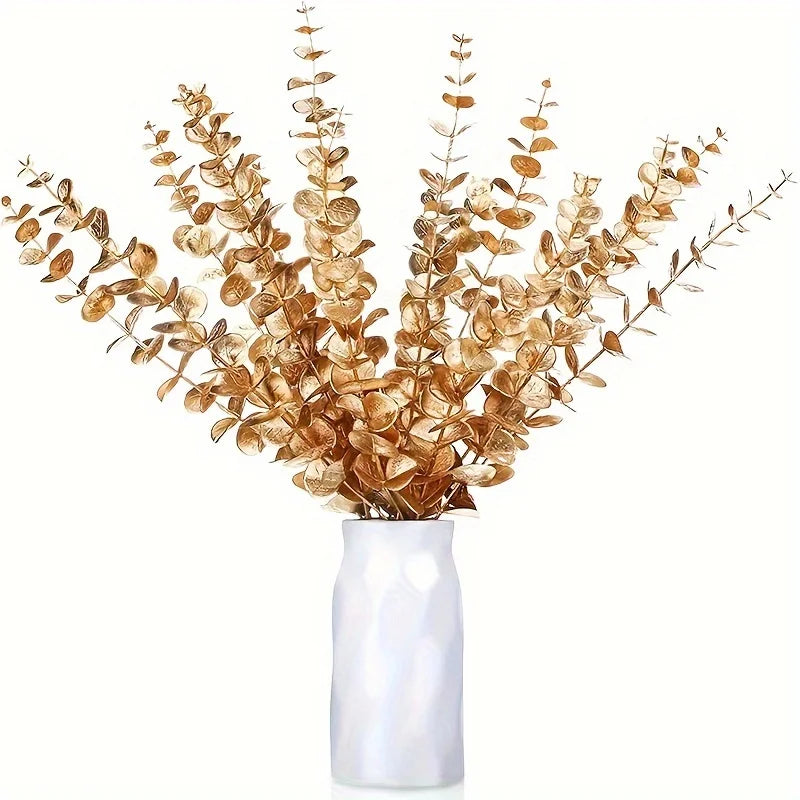 20pcs Golden Eucalyptus Stems, Artificial Eucalyptus Leaves Decor, Eucalyptus Branches Fake Eucalyptus With Fake Leaves - Zecs shopping