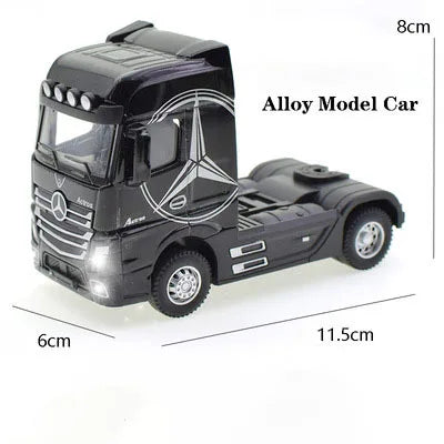Diecast Alloy Truck Head Model Toy Container Truck Pull Back With Light Engineering Transport Vehicle Boy Toys For Children