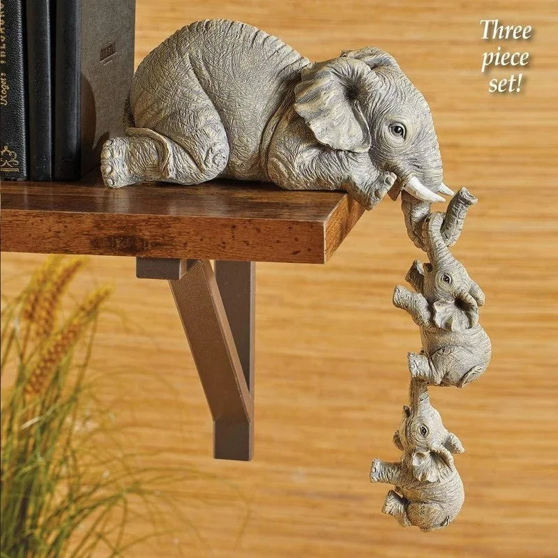 3pcs/set Cute Elephant Figurines Elephant Holding Baby Elephant Resin Crafts Home Furnishing Gift - Zecs shopping