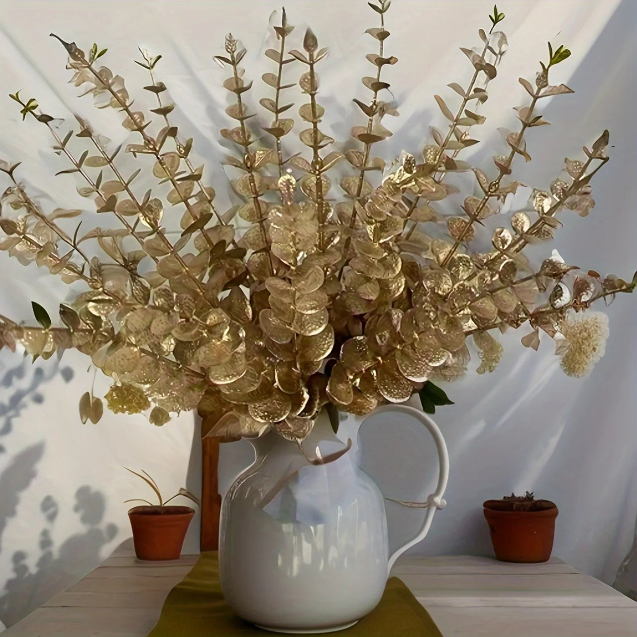 20pcs Golden Eucalyptus Stems, Artificial Eucalyptus Leaves Decor, Eucalyptus Branches Fake Eucalyptus With Fake Leaves - Zecs shopping