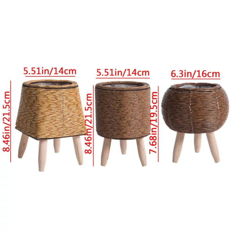 Fashion Rattan Woven Flower Pot Creative Flower Planters With Removable Legs Durable Hand Wove Plant Stand - Zecs shopping