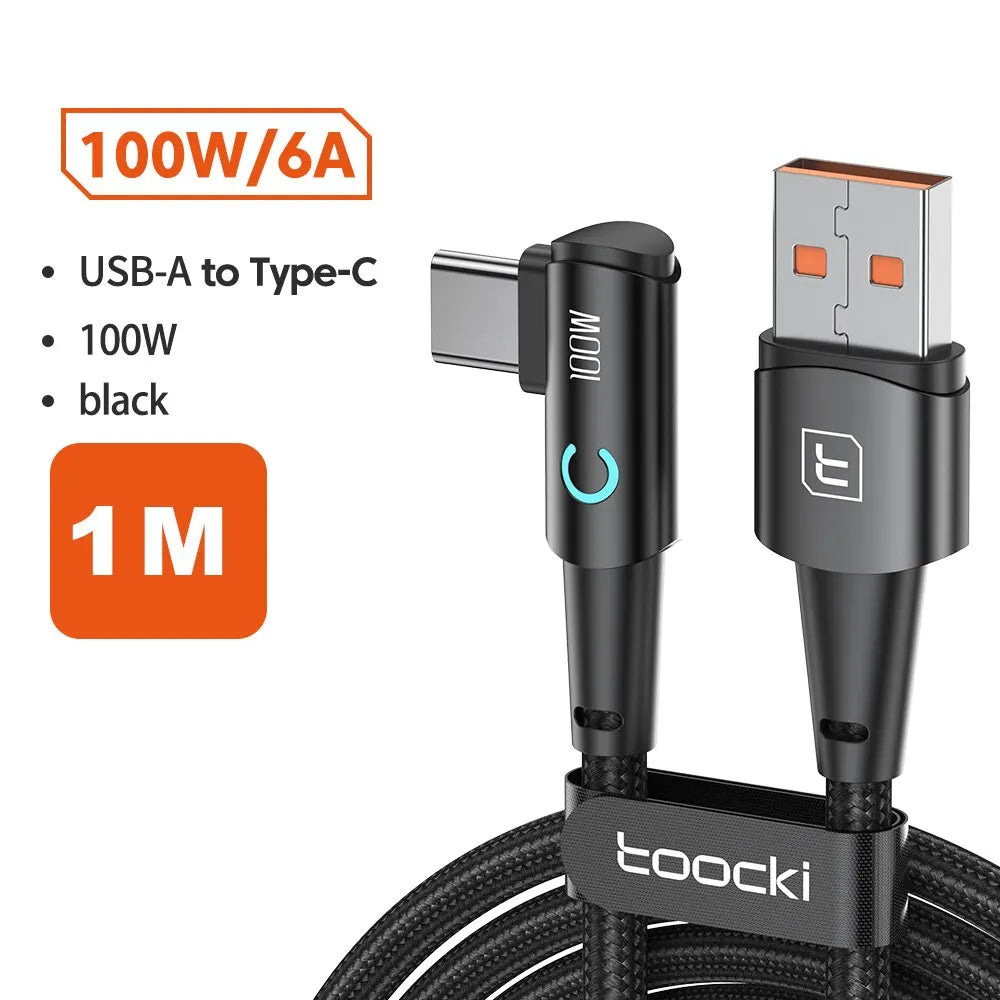 Toocki A USB C Cable Degree For OPPO W Fast Charging Cord For Honor Huawei Oneplus Realme Charger Data Wire