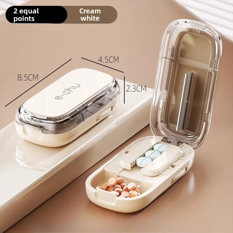 Adjustable Pill Cutter & Storage Box Portable Medicine Organizer & Crusher