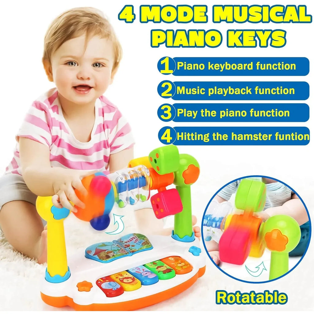 Baby Piano Toys Kids Rotating Music Piano Keyboard With Light Sound Musical Toys For Toddlers Early Educational Music Toy