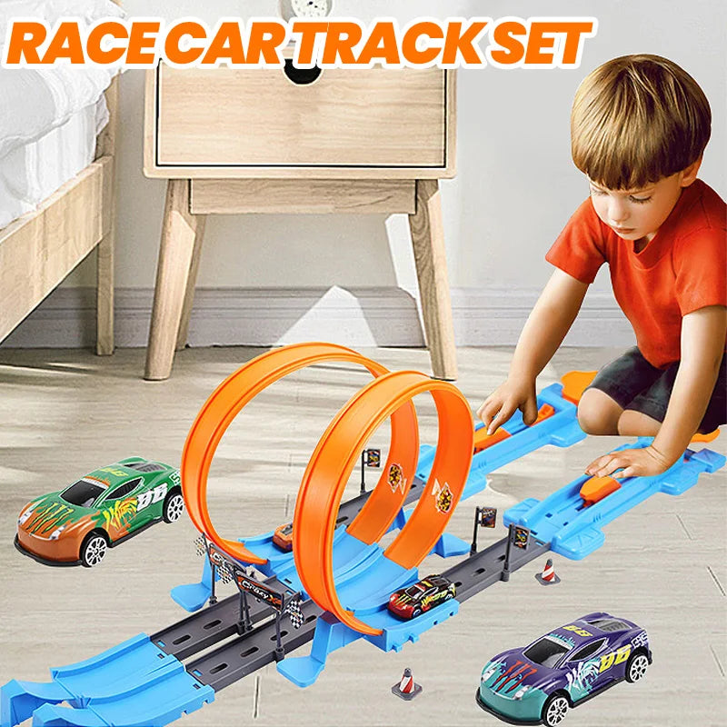 Mini Railway Racing Track Interactive Diecast Car Play Set for Kids
