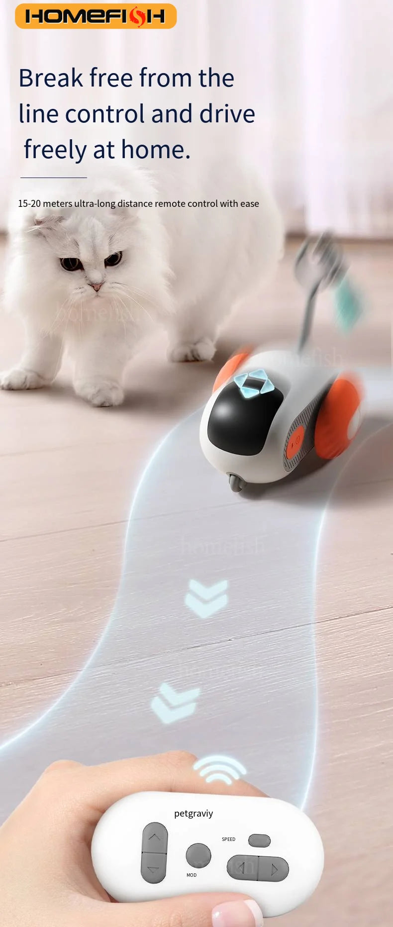 Smart Cat Toy Modes Automatic Moving Remote Controlled Toy Car for Cats Dogs Interactive Playing Kitten Training Pet Supplies