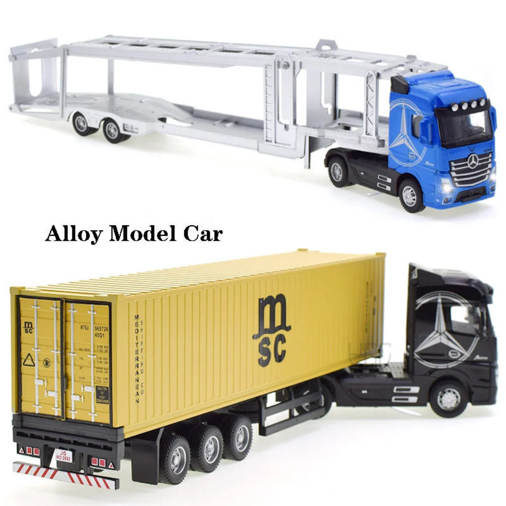 Diecast Alloy Truck Head Model Toy Container Truck Pull Back With Light Engineering Transport Vehicle Boy Toys For Children