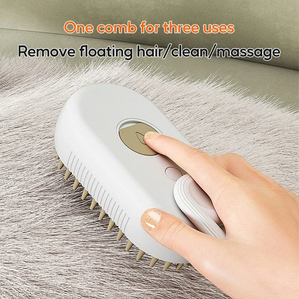 3 in 1 Pet Electric Steam Brush Cat and Dog Cleaning Spray Massage Grooming Comb Retractable Handle Pet Hair Removal BeautyBrush - Zecs shopping